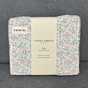 Laura Ashley Satin Sheet Set XL Twin Pink Green Floral Tierney cottage country